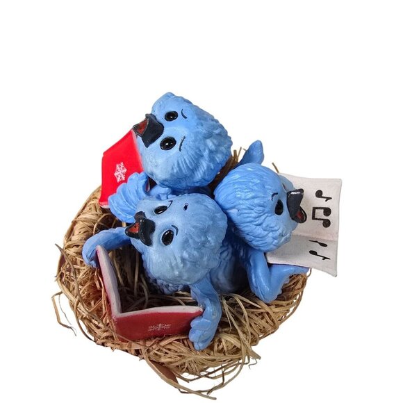 Blue Bird Christmas Ornament Clip On Nest Holiday Blue Jay Singing Trio Hallmark - Picture 3 of 8